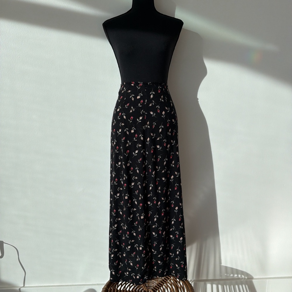 SOLD Black Maxi Skirt with Pink & Cream Floral Print